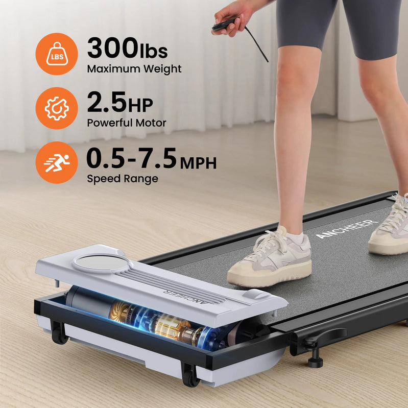 Ancheer Portable Folding Walking Pad 300lb, 7.5 MPH Under Desk Treadmill With Remote Control And LED Display