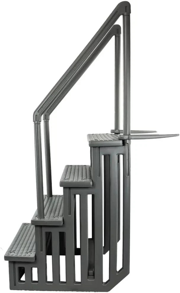 Non-Slip Entry Steps For Pools, Grey, For Above-Ground Pools, Can Be Installed On Terraces With A Height Of 122 To 137 Cm, Load Capacity Up To 136 Kg