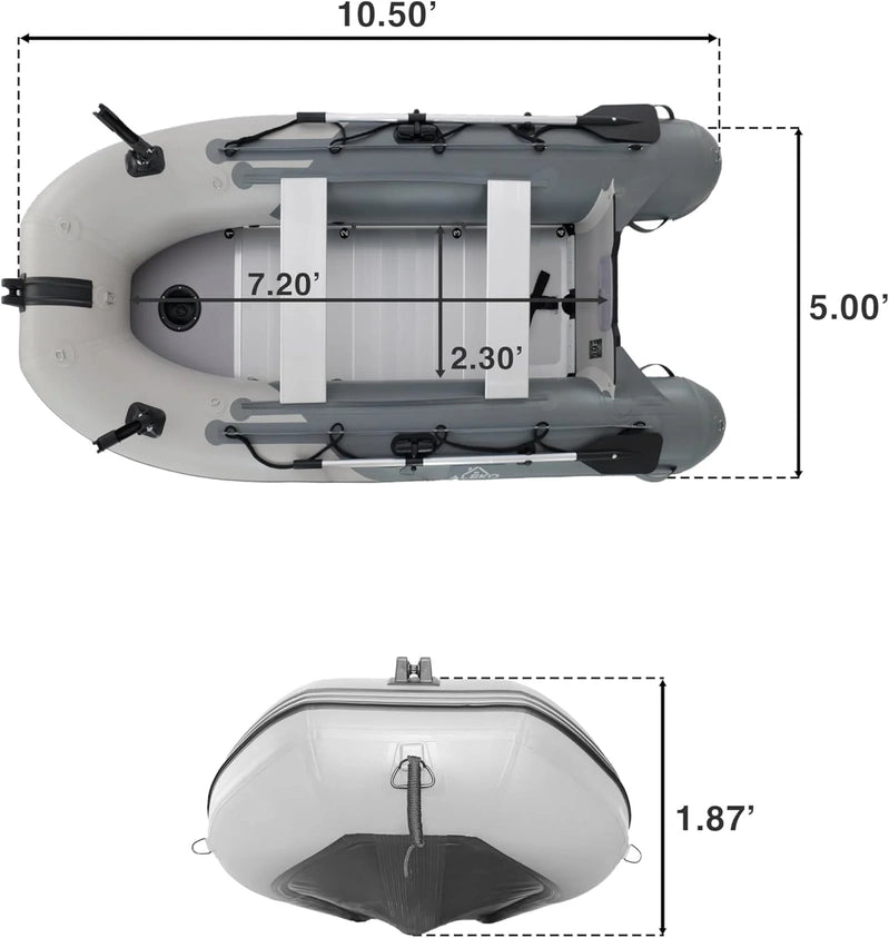 Inflatable Boat, Yacht Dinghy Tender Raft, Multi Person Fishing Boat, Aluminum Floor Oars, Fishing Rod Holders, Heavy-Duty PVC, 2024 Model