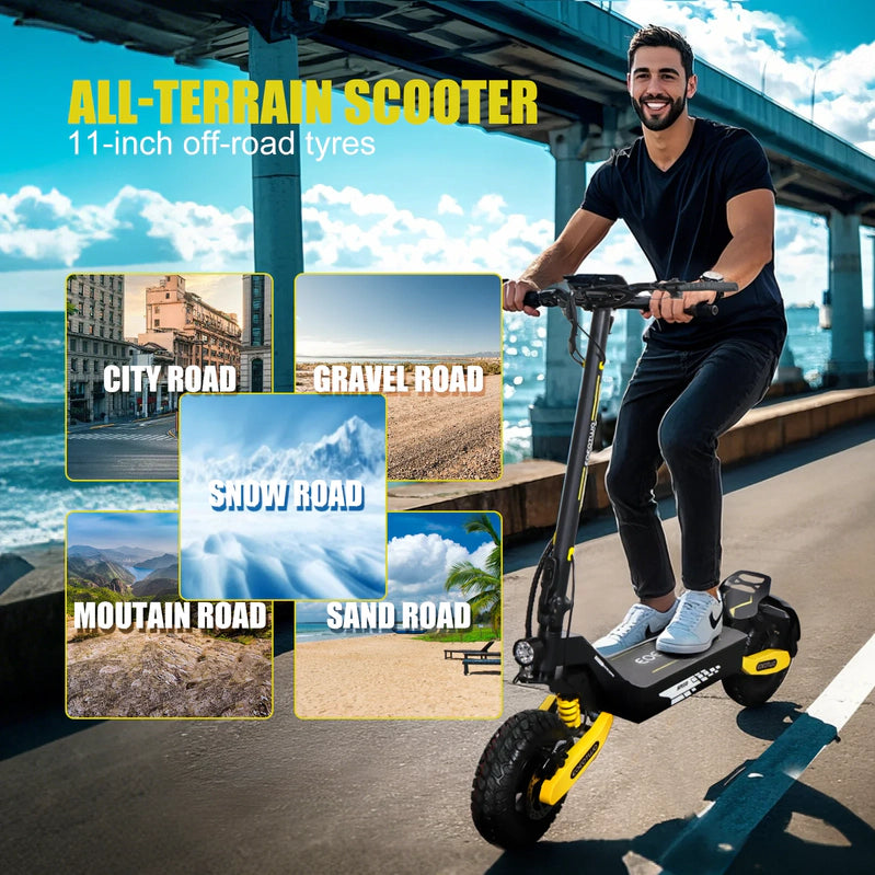 Off Road Electric Scooter For Adults, 1200W Motor Fast E Scooter, Up To 28MPH Top Speed And 20Miles Long Range, 11 In. Off-Road Tires