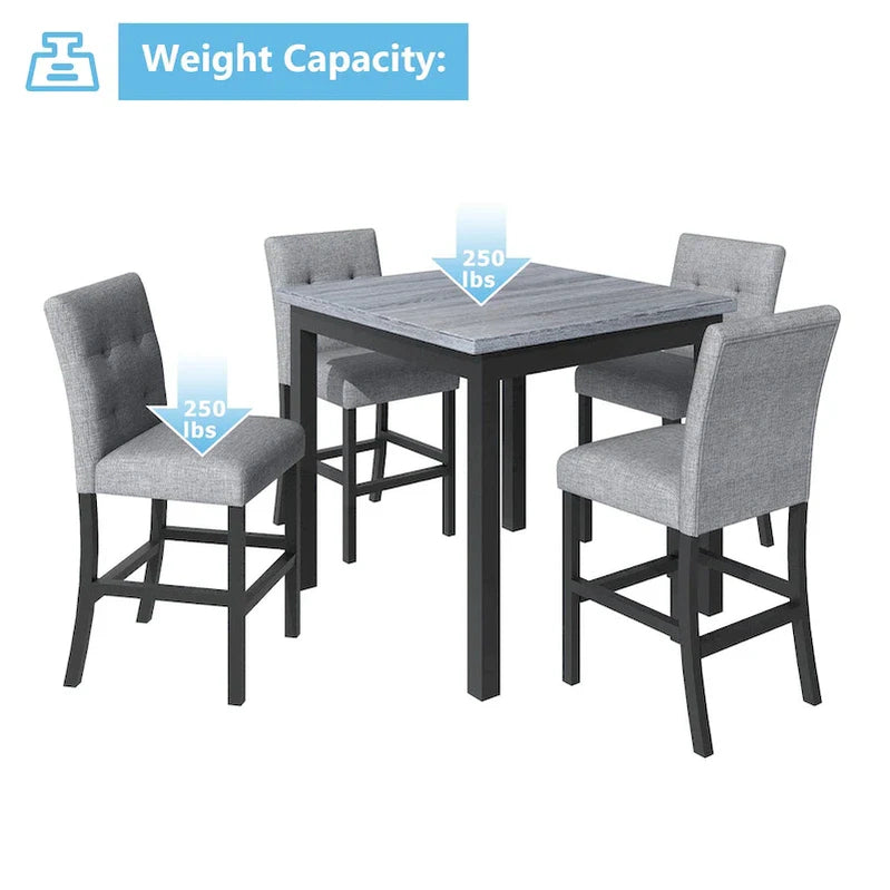 5 Piece Counter Height Dining Set, Wood Dining Table Set With Rectangle Table And 4 Upholstered High Back Chairs