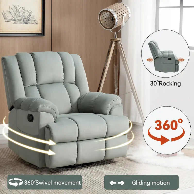 Lazy Boy Swivel Rocker Fabric Recliner Chair, Overstuffed Large Manual Recliner Glider With Pillow Top Arms And Cushion Back