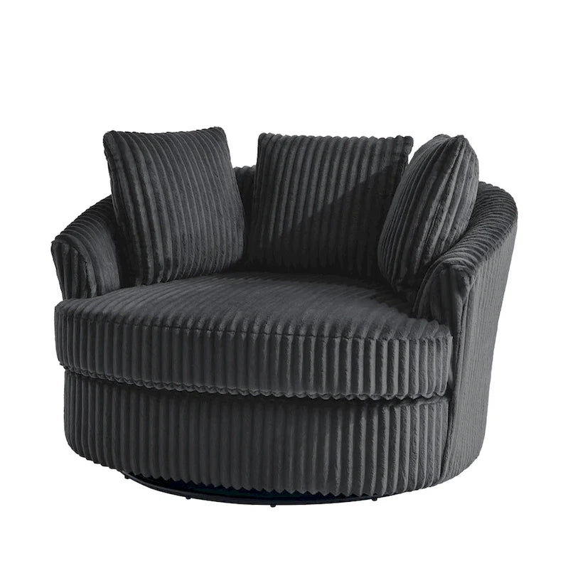 2 Set Oversized 43 W Plush Corduroy Swivel Barrel Chair With Pillows