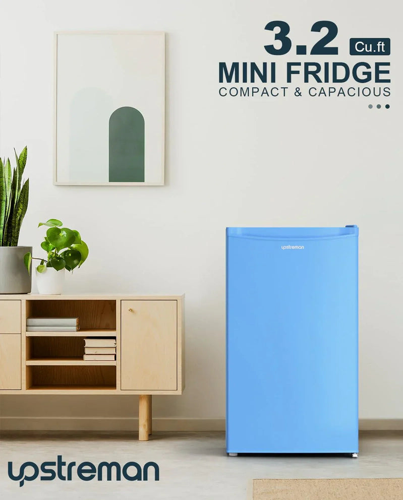 Upstreman 3.2 Cu. Ft. Mini Fridge Freezer Single Door Fridge Dorm Fridge Adjustable Thermostat
