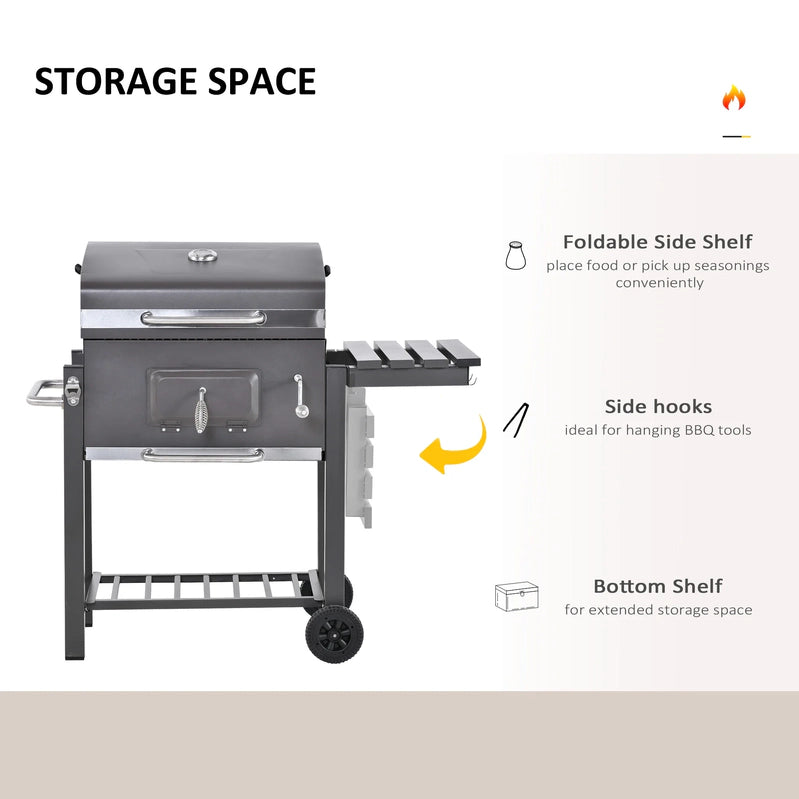 Outsunny Charcoal Bbq Grill, Outdoor Portable Cooker, Gray