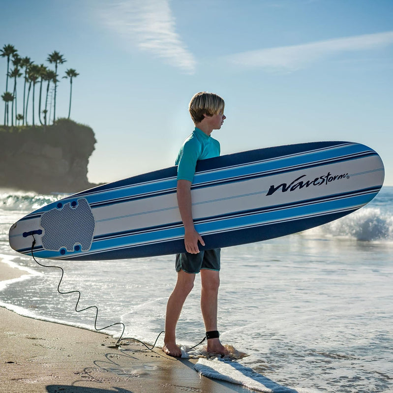 Wavestorm 8 Ft. Classic Surfboard//Foam Wax Free Soft Top Longboard For Adults And Kids Of All Levels Of Surfing