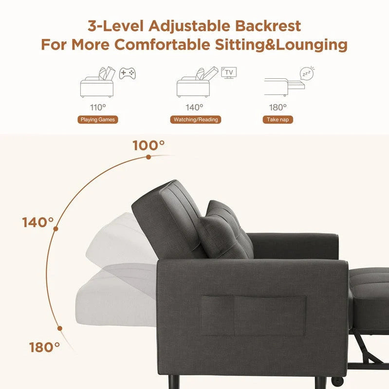 3-in-1 Adjustable Sleeper Sofa Bed, Pull Out Chair Sofa, Convertible Folding Bed For Living Room