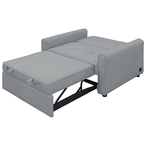 G 488243 Convertible Sleeper Sofa Bed MultiFunctional Adjustable Single Bed Chair With USB Port And 2 Pillows For Small Space Grey