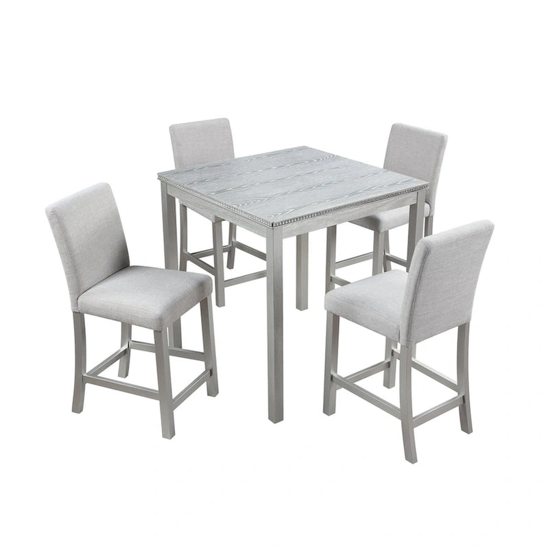 Modern 5-Piece Dining Set With Square Counter Height Table And 4 Upholstered Chairs