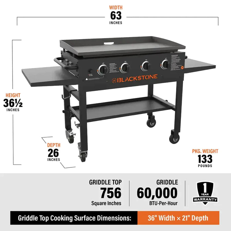 Blackstone 4-Burner 36 In. Griddle Cooking Station With Side Shelves