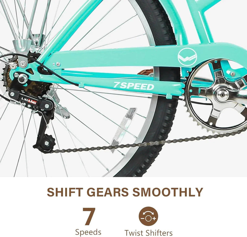 Weize Beach Cruiser Bike 26 In. Commuter Bicycle For Adult Men And Women 7-Speed/High-Carbon