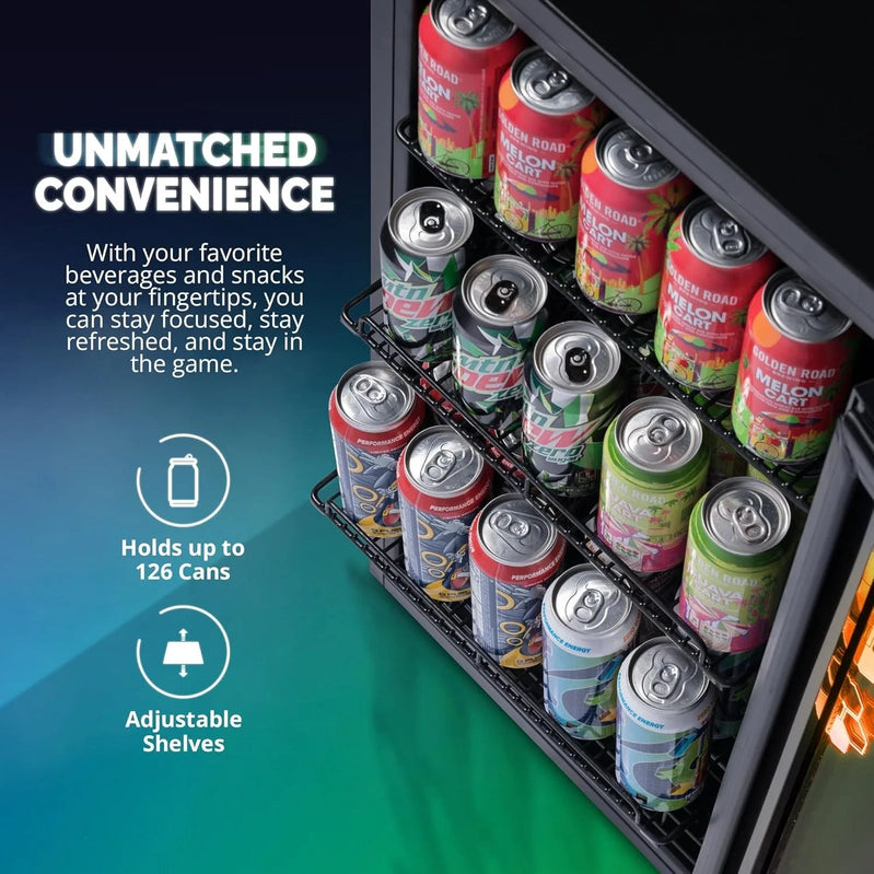 Beverage Refrigerator Cooler, 126 Cans Free Standing With Right Hinge Glass Door, Mini Fridge Beverage Organizer For Beer, Wine, Soda