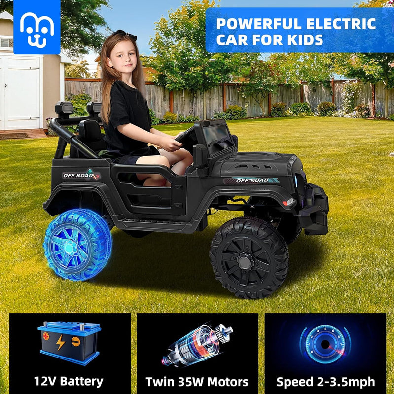 12V Kids Electric Ride On Truck Car Remote Control, Twin 35W Motors 3.5MPH Max Speed, Bluetooth USB Music Player