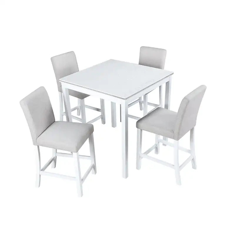 Modern 5-Piece Dining Set With Square Counter Height Table And 4 Upholstered Chairs