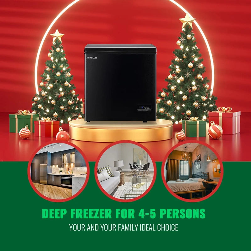 Chest Freezer 5.0Cubic Feet Deep Freezer Freestanding Freezers With 2 Removable Stainless Steel Basket