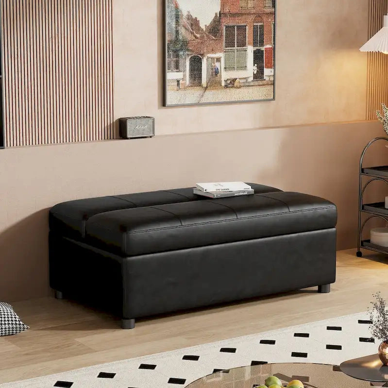 Twin Size Folding Pull Out Ottoman Sleeper Bed With Mattress Convertible Guest Bed, PU Upholstered Sleeper Sofa