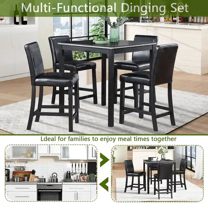 Modern 5-Piece Dining Set With Square Counter Height Table And 4 Upholstered Chairs