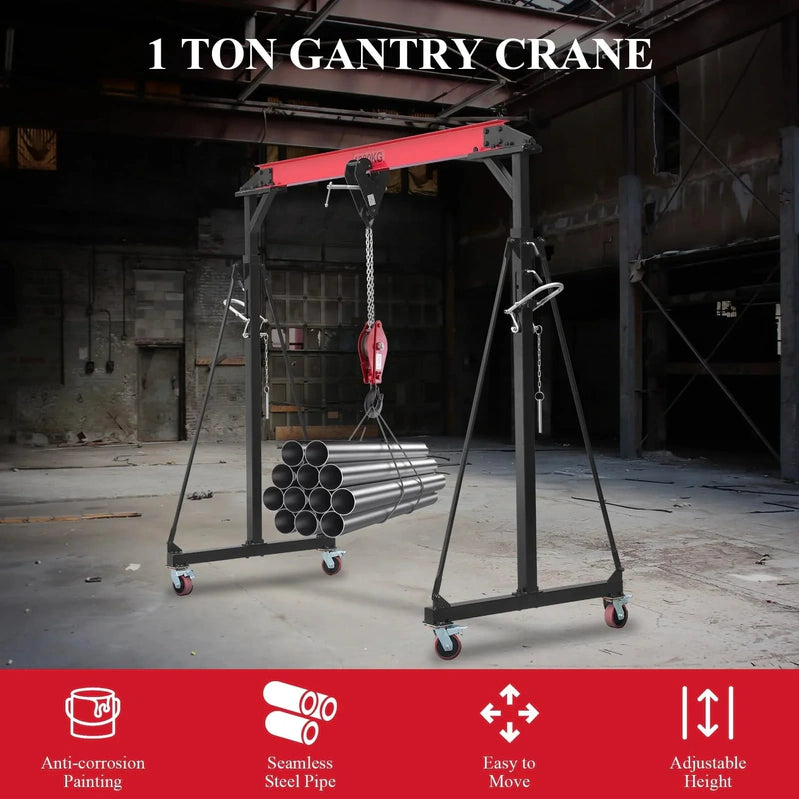 1-ton Gantry Crane, Adjustable, 2200 Lbs Lifting Capacity, Height Adjustable 96.5 In.-143.7 In, Portable Hoist For Factory, Construction Site