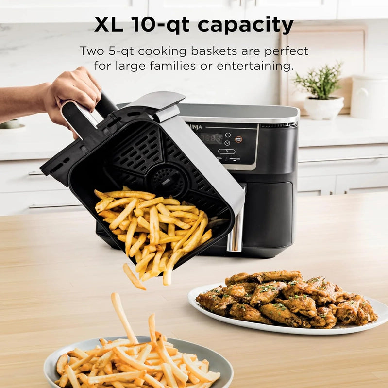 Ninja Foodi 10QT 6-in-1 DualZone Smart XL Air Fryer, 2 Independent 5QT Baskets, Smart Cook Thermometer, Match Cook, Smart Finish, Air Fry, DZ550