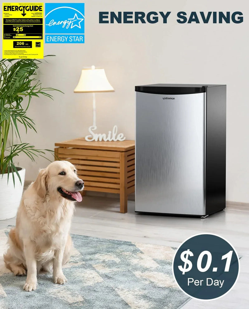 Upstreman 3.2 Cu. Ft. Mini Fridge Freezer Single Door Fridge Dorm Fridge Adjustable Thermostat