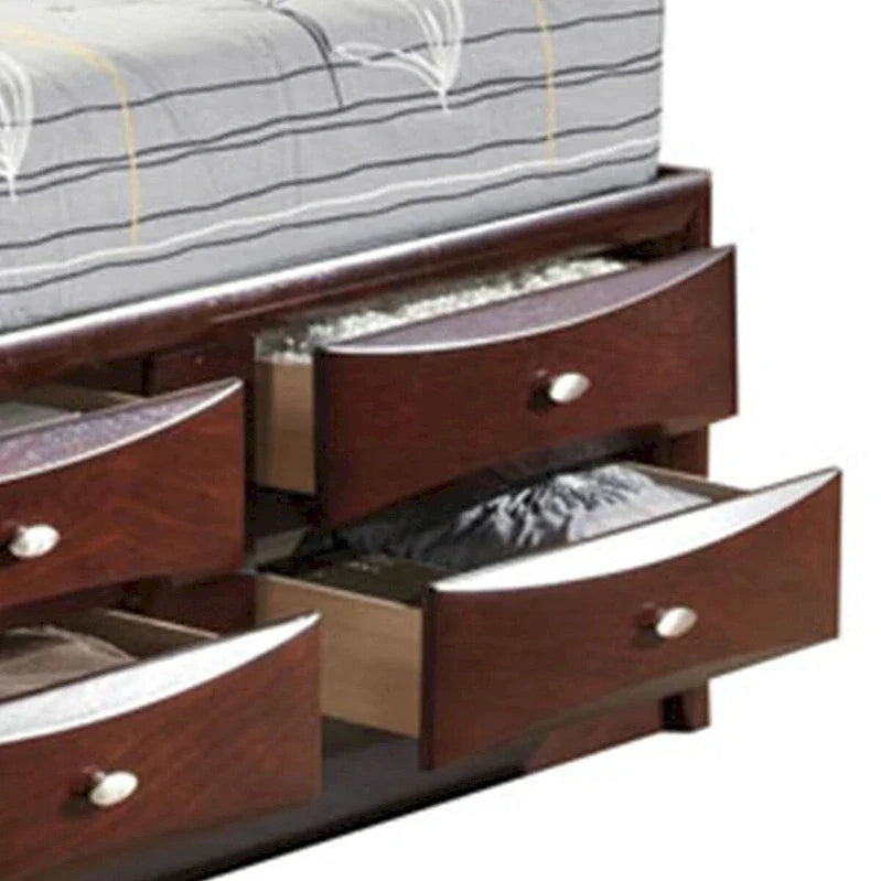 Panel Design Queen Size Bed With Bookcase And Drawers, Brown