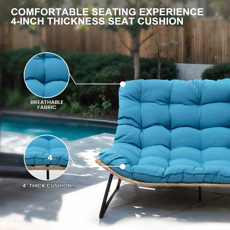 Crestlive Products Patio Loveseat, All-Weather Rattan Large Furniture With Soft Cushions, Outdoor Loveseat For Balcony, Poolside, Backyard, Beige