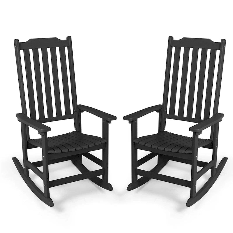 Vrakae 2 Pcs Patio All Weather Resistant High Back Rocking Chair