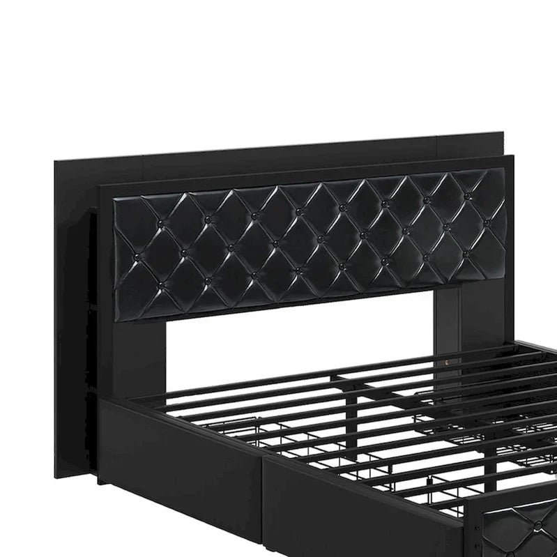 Moasis Queen Size PU Bed Frame LED Upholstered Platform Bed Frame