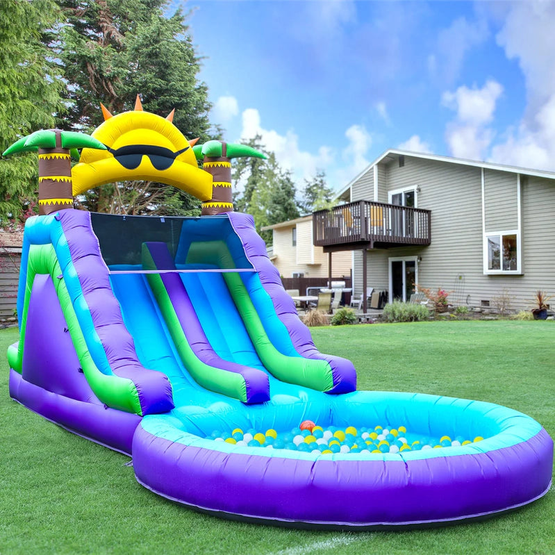Relunch 26 Ft. Inflatable Double Water Slide For Kids And Adults, PVC Inflatable Water Park With Blower