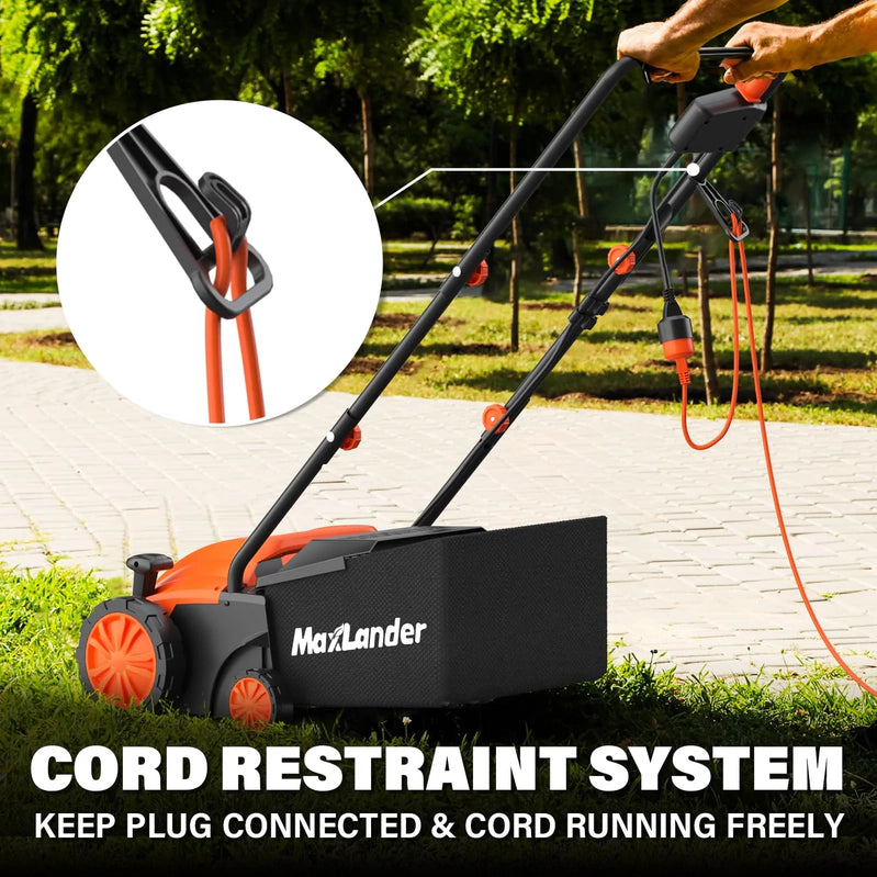 Maxlander Electric Dethatcher And Scarifier, 13 12Amp 2-in-1 Lawn Dethatcher With 4-Position Depth Adjustment, 30L Removable Collection Bag