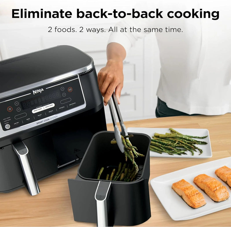 Ninja Foodi 10QT 6-in-1 DualZone Smart XL Air Fryer, 2 Independent 5QT Baskets, Smart Cook Thermometer, Match Cook, Smart Finish, Air Fry, DZ550