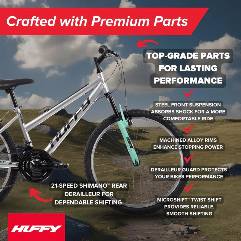 Huffy Stone Mountain Hardtail Mountain Bike For Boys/Girls/Men/Women, 20 In./24 In./26 In. Sizes, 6 Or 21 Speed Shimano Twist Shifting