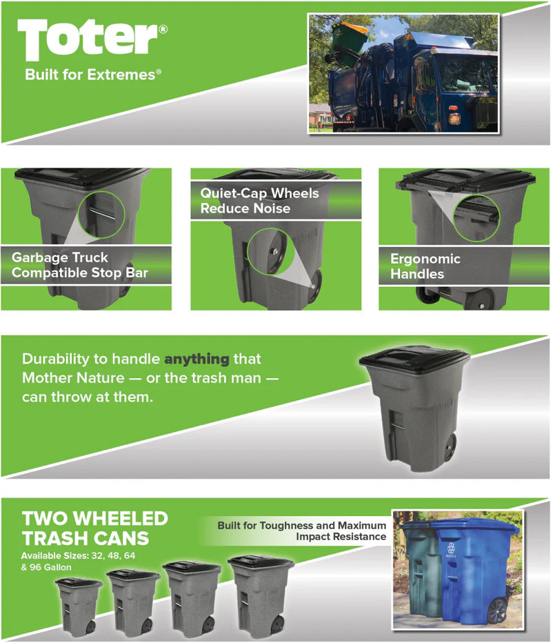 Toter 96 Gallon Trash Can With Smooth Wheels And Lid