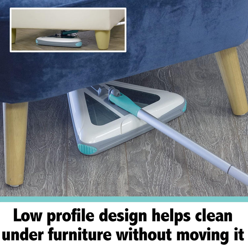Zippi Sweeper Max, Powerful And Lightweight Sweeper For Carpet Hardwood And Tile Triangular Design Allows For Sweeping In Corners 1000 mAh