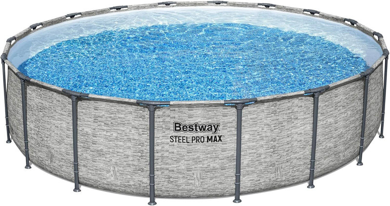 Steel Pro MAX 14 Ft. x 48 In. Round Metal Frame Above Ground Outdoor Swimming Pool Set With 1,000 Filter Pump, Ladder, And Cover, Gray