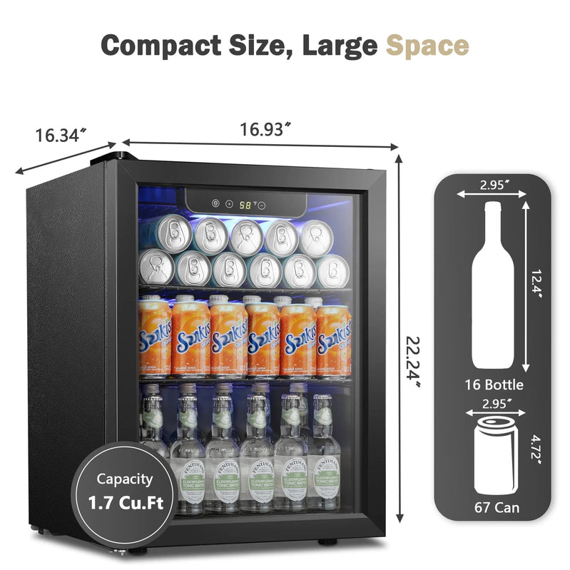 Auseo 126 Can Beverage Refrigerator And Cooler With Glass Door For Home/Office/Bar-Black