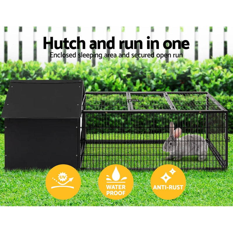 Weatherproof Metal Rabbit Hutch w/Run And Secure Locks i.Pet