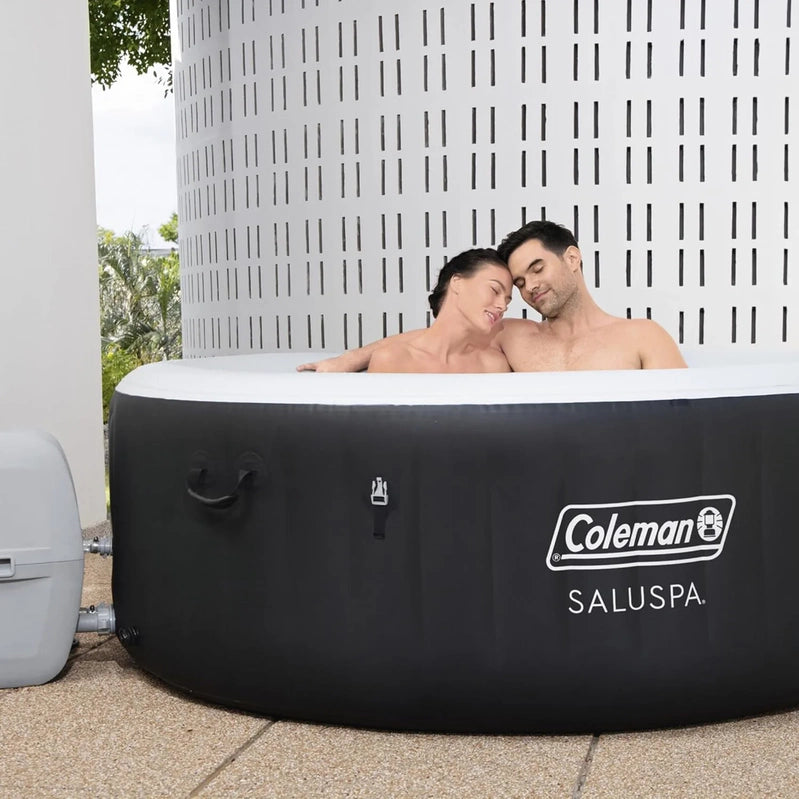 Coleman SaluSpa Miami AirJet 2 To 4 Person Round Inflatable Hot Tub Portable Outdoor Spa With 120 Soothing AirJets And Insulated Cover, Black