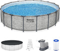 Steel Pro MAX 14 Ft. x 48 In. Round Metal Frame Above Ground Outdoor Swimming Pool Set With 1,000 Filter Pump, Ladder, And Cover, Gray