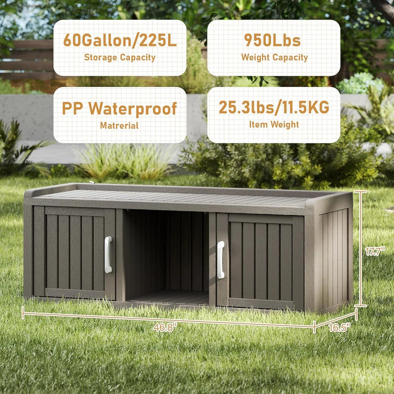 Kamaboko Outdoor Shoe Storage Cabinet, Waterproof UV-Resistant Entryway Storage Bench Indoor Outdoor With 2 Barn Doors