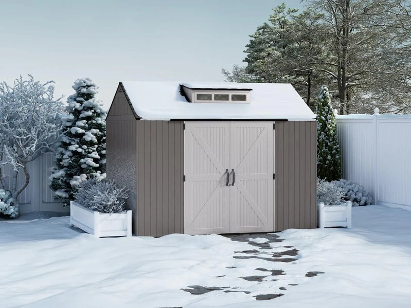 Rubbermaid Resin Garden Shed With Floor, 2.13 x 2.13 M, Weatherproof, Grey, For Storing Garden Tools, Lawnmowers, Bicycles And Pool Accessories