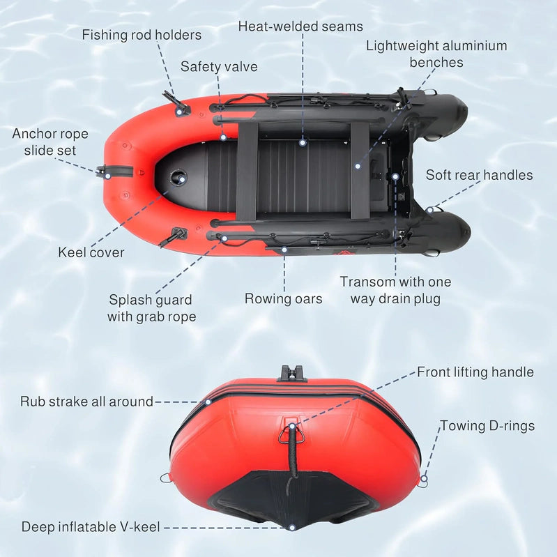 Inflatable Boat, Yacht Dinghy Tender Raft, Multi Person Fishing Boat, Aluminum Floor Oars, Fishing Rod Holders, Heavy-Duty PVC, 2024 Model