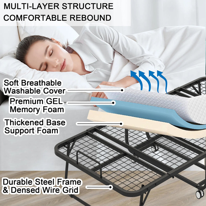 Folding Bed With Mattress 75 In. x 31 In. Cot Size Folded Bed