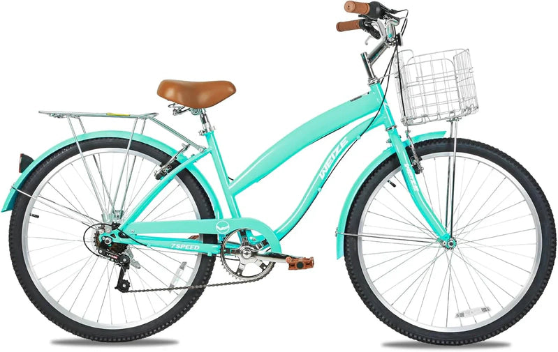 Weize Beach Cruiser Bike 26 In. Commuter Bicycle For Adult Men And Women 7-Speed/High-Carbon