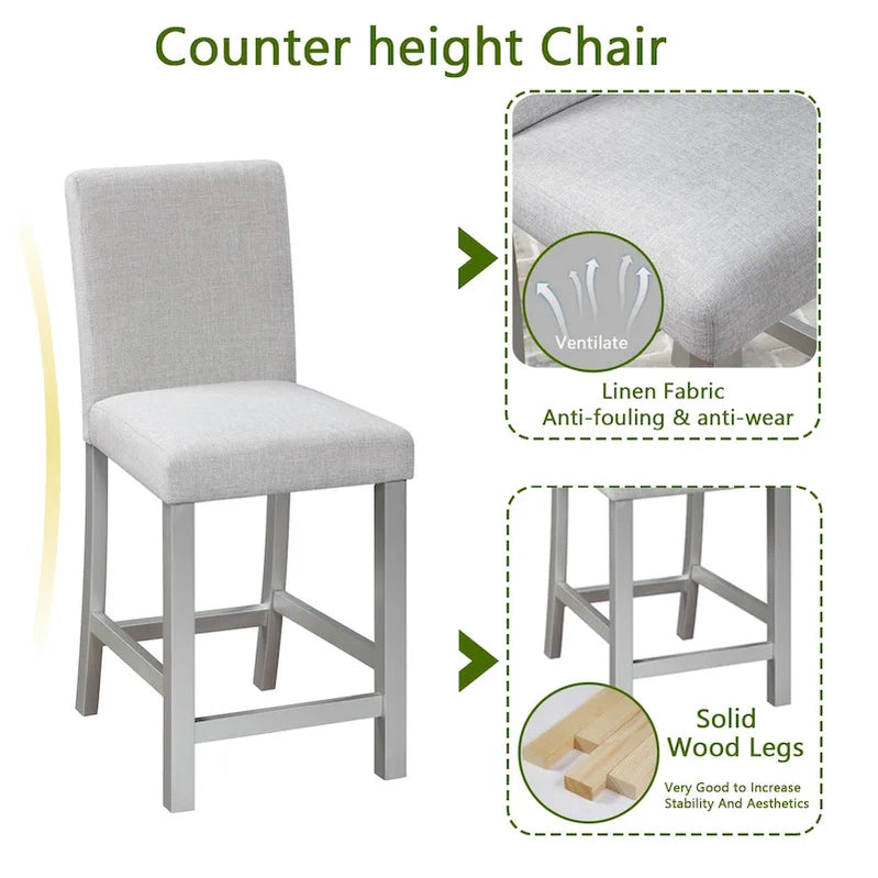Modern 5-Piece Dining Set With Square Counter Height Table And 4 Upholstered Chairs