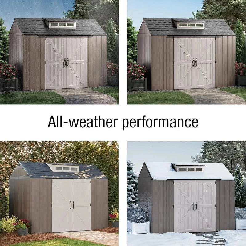 Rubbermaid Resin Garden Shed With Floor, 2.13 x 2.13 M, Weatherproof, Grey, For Storing Garden Tools, Lawnmowers, Bicycles And Pool Accessories