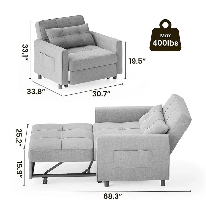 3-in-1 Adjustable Sleeper Sofa Bed, Pull Out Chair Sofa, Convertible Folding Bed For Living Room