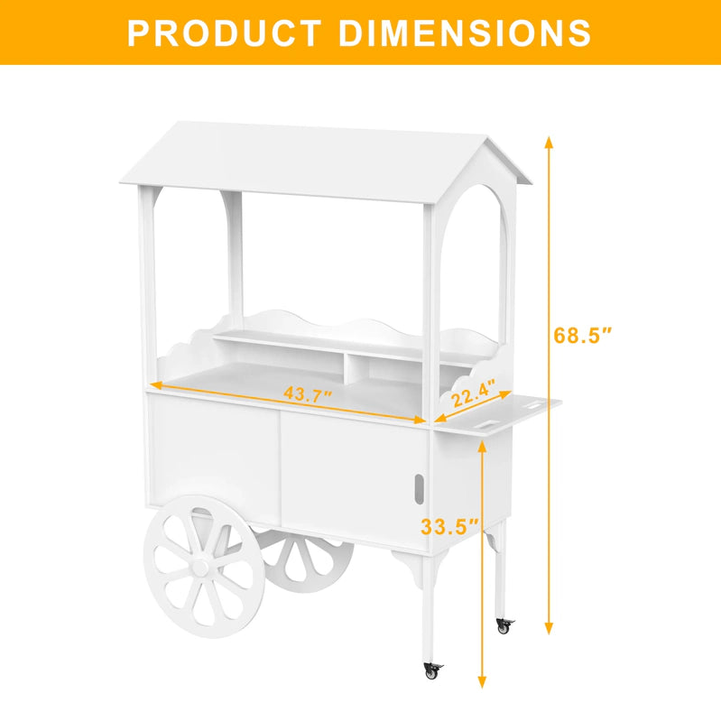 Candy Cart With Wheels For PartyWood Dessert Cart With Storage Cabinet