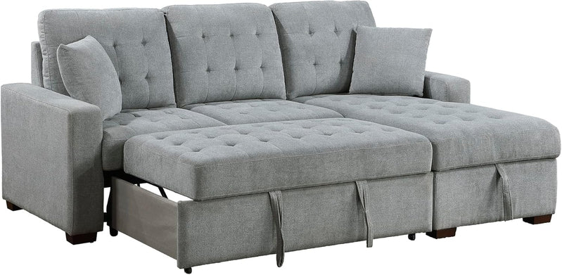 Sleeper Sofa, L Shape Sectional Couch With Right Storage Chaise And Pull Out Sofa Bed, Grey