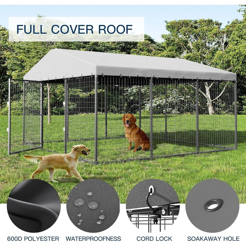 W 118 x D 118 x H 70 Large Outdoor Dog Kennel, Heavy Duty Dog Cage Enclosure With Waterproof Roof